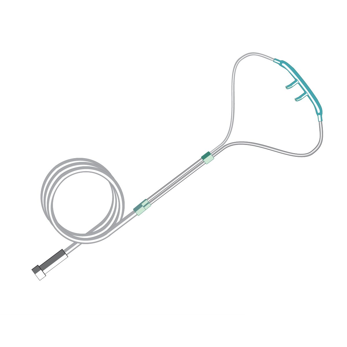 Illustration av en syrgasslang med näsgrimma, vanligt inom sjukvården.