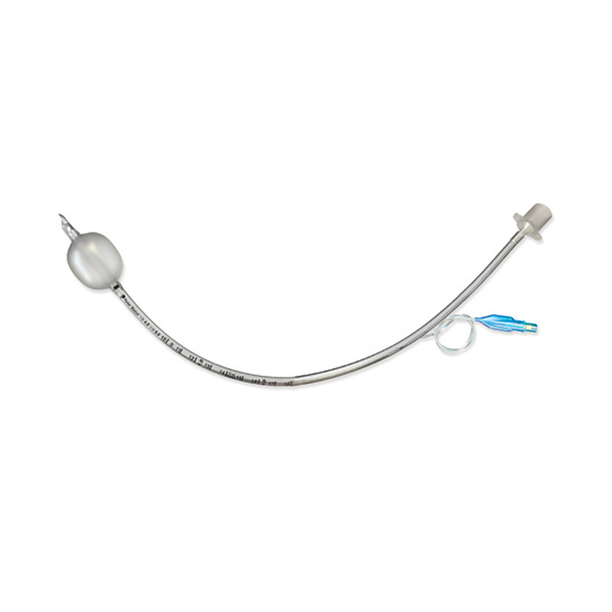 En endotrakeal tub med ballong och mätskala, används för luftvägssäkring vid anestesi eller intensivvård.
