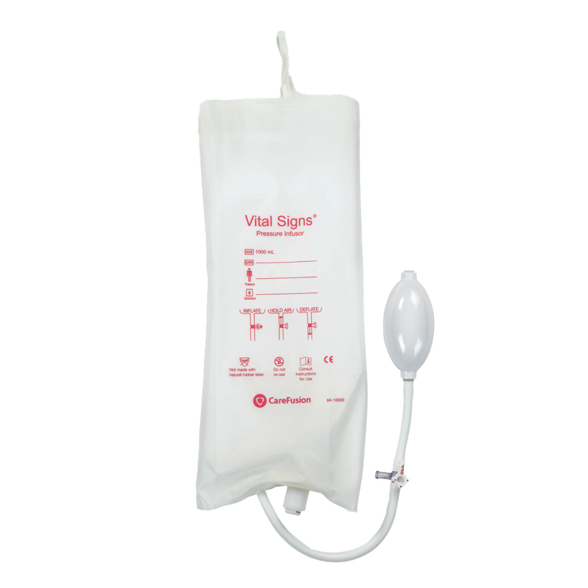 Tryckinfusionspåse i plast med pump, rymmer 1000 ml, används för medicinska infusioner.
