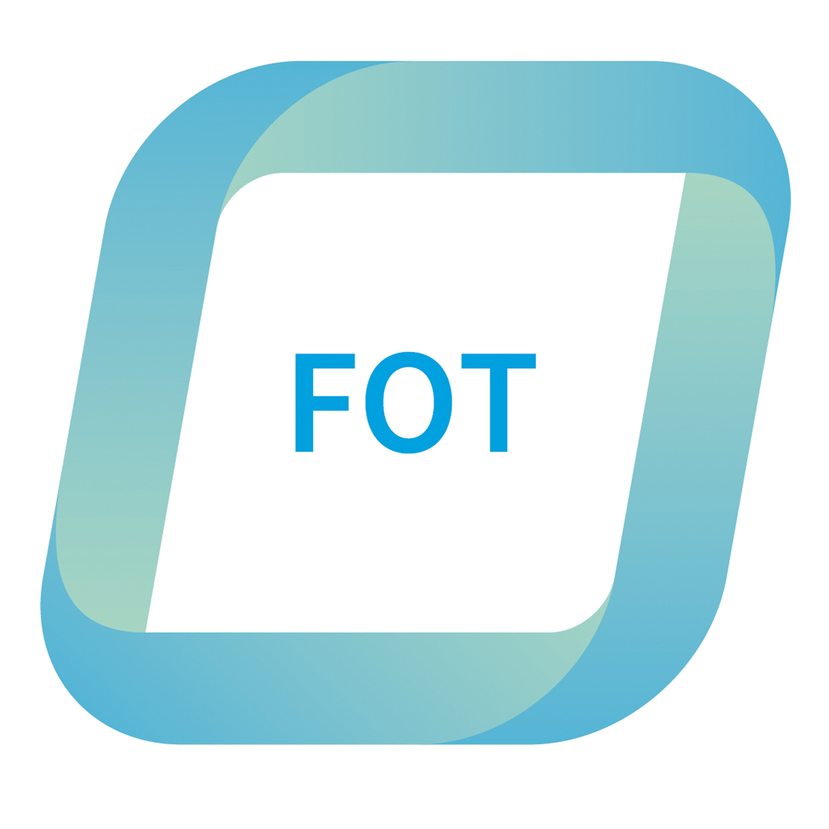 Blå text "FOT" omgiven av en blå ram i en fyrkantig form mot vit bakgrund.